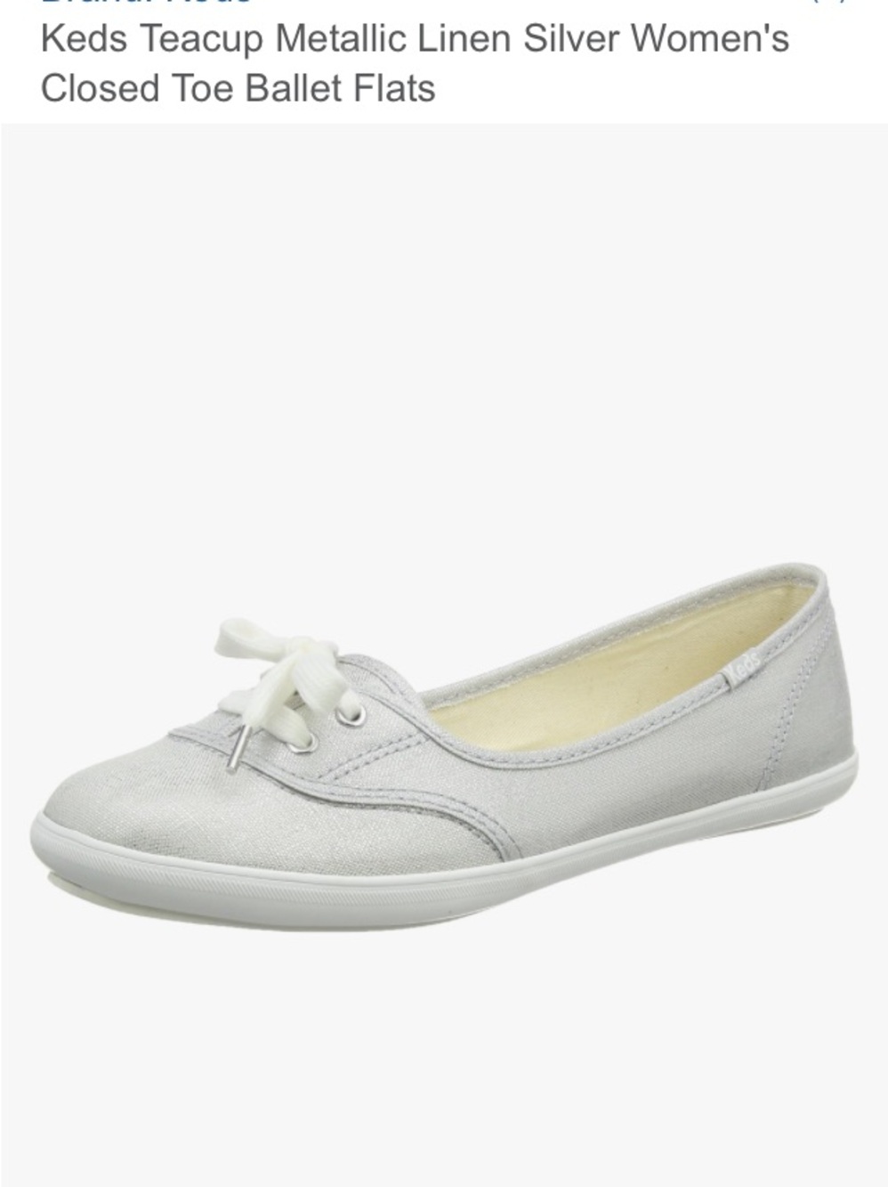 Keds Teacup Metallic Linen Silver Womens Ballet Flats Size 8